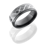 Zirconium 8mm Flat Band with Grooved Edges and Infinity Pattern