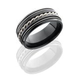 Zirconium 9mm Domed Band with Milgrain and Sterling Silver Braid