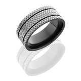 Zirconium 9mm Flat Band with two .5mm Grooves and Knurl Pattern