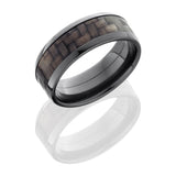Zirconium 8mm Beveled Band with 5mm of Carbon Fiber