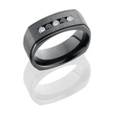 Zirconium 8mm Flat with Grooved Edges and Channel Set White and Black Round Diamonds