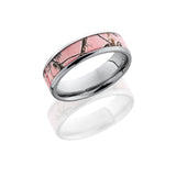 Titanium 6mm beveled band with Pink Real Tree AP pattern