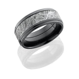 Zirconium 9mm flat band with grooved eges with 5mm meteorite center