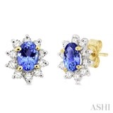 6x4MM Oval Cut Tanzanite and 1/2 Ctw Round Cut Diamond Earrings in 14K Yellow Gold