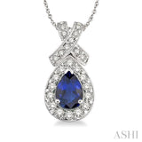 7x5mm Pear Shape Sapphire and 1/2 Ctw Round Diamond Pendant in 14K White Gold with chain