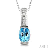8x6 MM Oval Shape Aquamarine and 1/10 Ctw Diamond Pendant in 14K White Gold with Chain