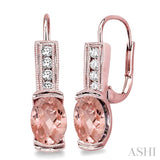 7x5 MM Oval Shape Morganite and 1/6 Ctw Round Cut Diamond Earrings in 14K Rose Gold