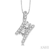 3/4 Ctw Twin Center Parallel Bar Round Cut Diamond 2Stone Pendant With Link Chain in 14K White Gold