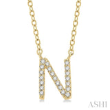 1/20 ctw Initial 'N' Round Cut Diamond Pendant With Chain in 10K Yellow Gold
