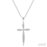 1/4 ctw Marquise Shape Round Cut Diamond Cross Pendant With Chain in 10K White Gold