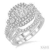 1 1/3 Ctw Diamond Lovebright Wedding Set with 1 Ctw Engagement Ring and 1/4 Ctw Wedding Band in 14K White Gold