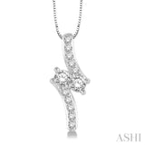 3/4 Ctw Asymmetrical 2Stone Round Cut Diamond Pendant With Box Link Chain in 14K White Gold