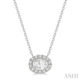 1/4 ctw Oval and Round Cut Diamond Halo Fashion Pendant With Chain in 14K White Gold