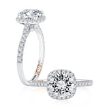 Elegant Two Tone Round Cut Diamond Engagement Ring with Hidden Halo