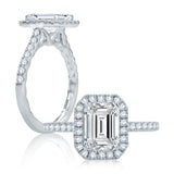 Oval Cut Shared Prong Diamond Engagement Ring with Hidden Halo