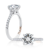 Round Center Diamond Engagement Ring with Pave Band