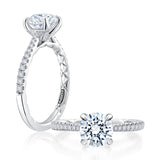 Round Cut Pavé Diamond Scalloped Crossover Engagement Ring