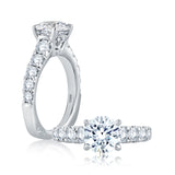 Four Prong Diamond Engagement Ring with Pave Band