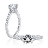 Four Prong Diamond Engagement Ring with Pave Band