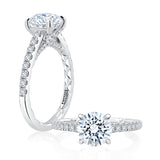 Round Center Shared Prong Diamond Engagement Ring with Quilted Interior