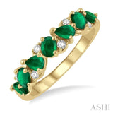 1/10 ctw Pear and Oval Shape 4X3MM Emerald and Round Cut Diamond Precious Band in 14K Yellow Gold