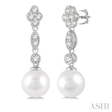 7X7MM Pearl and 1/3 Ctw Round Cut Diamond Drop Earrings in 14K White Gold