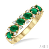 1/5 ctw Oval Shape 4X3MM Emerald and Round Cut Diamond Precious Band in 14K Yellow Gold