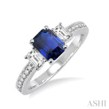 7x5 MM Octagon Cut Sapphire and 1/2 Ctw Round Cut Diamond Ring in 14K White Gold