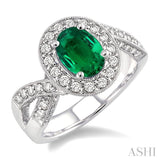 8x6mm Oval Cut Emerald and 3/4 Ctw Round Cut Diamond Ring in 14K White Gold