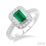 6x4MM Octagon Cut Emerald and 1/3 Ctw Round Cut Diamond Ring in 18K White Gold