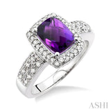 8x6mm Cushion Cut Amethyst and 1/3 Ctw Round Cut Diamond Ring in 14K White Gold