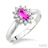 6x4MM Oval Cut Pink Sapphire and 1/5 Ctw Round Cut Diamond Ring in 14K White Gold