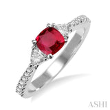 5X5mm Cushion Cut Ruby and 1/3 Ctw Diamond Ring in 14K White Gold