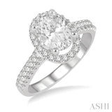 1/3 ctw Oval Shape Halo Round Cut Diamond Semi-Mount Engagement Ring in 14K White Gold