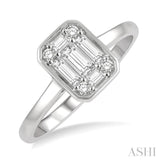 1/4 Ctw Octagonal Shape Baguette and Round Cut Diamond Ladies Ring in 14K White Gold