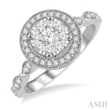 1/2 ctw Criss Cross Shank Circular Lovebright Round Cut Diamond Engagement Ring in 14K White Gold