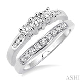 3/4 Ctw Diamond Wedding Set with 1/2 Ctw Round Cut Engagement Ring and 1/4 Ctw Wedding Band in 14K White Gold
