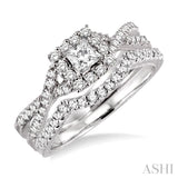 3/4 Ctw Diamond Wedding set with 5/8 Ctw Princess Cut Engagement Ring and 1/6 Ctw Wedding Band in 14K White Gold