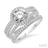 1 1/3 Ctw Diamond Wedding Set with 1 1/6 Ctw Round Cut Engagement Ring and 1/6 Ctw Wedding Band in 14K White Gold