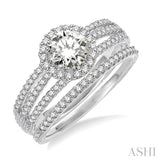 7/8 Ctw Diamond Wedding Set with 3/4 Ctw Round Cut Engagement Ring and 1/10 Ctw Wedding Band in 14K White Gold
