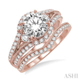 1 3/8 Ctw Diamond Wedding Set with 1 1/5 Ctw Round Cut Engagement Ring and 1/5 Ctw Wedding Band in 14K Rose Gold