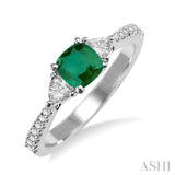 5X5mm Cushion Cut Emerald and 1/3 Ctw Diamond Ring in 14K White Gold