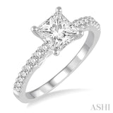 1/4 Ctw Princess shape Semi-Mount Diamond Engagement Ring in 14K White Gold