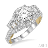 1/2 Ctw Diamond Semi-Mount Halo Engagement Ring in 14K White and Yellow Gold