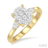 3/4 ctw Oval Shape Lovebright Pear and Round Cut Diamond Engagement Ring in 14K Yellow and White gold