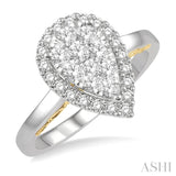 3/4 Ctw Pear Shape Lovebright Round Cut Diamond Ring in 14K White and Yellow Gold