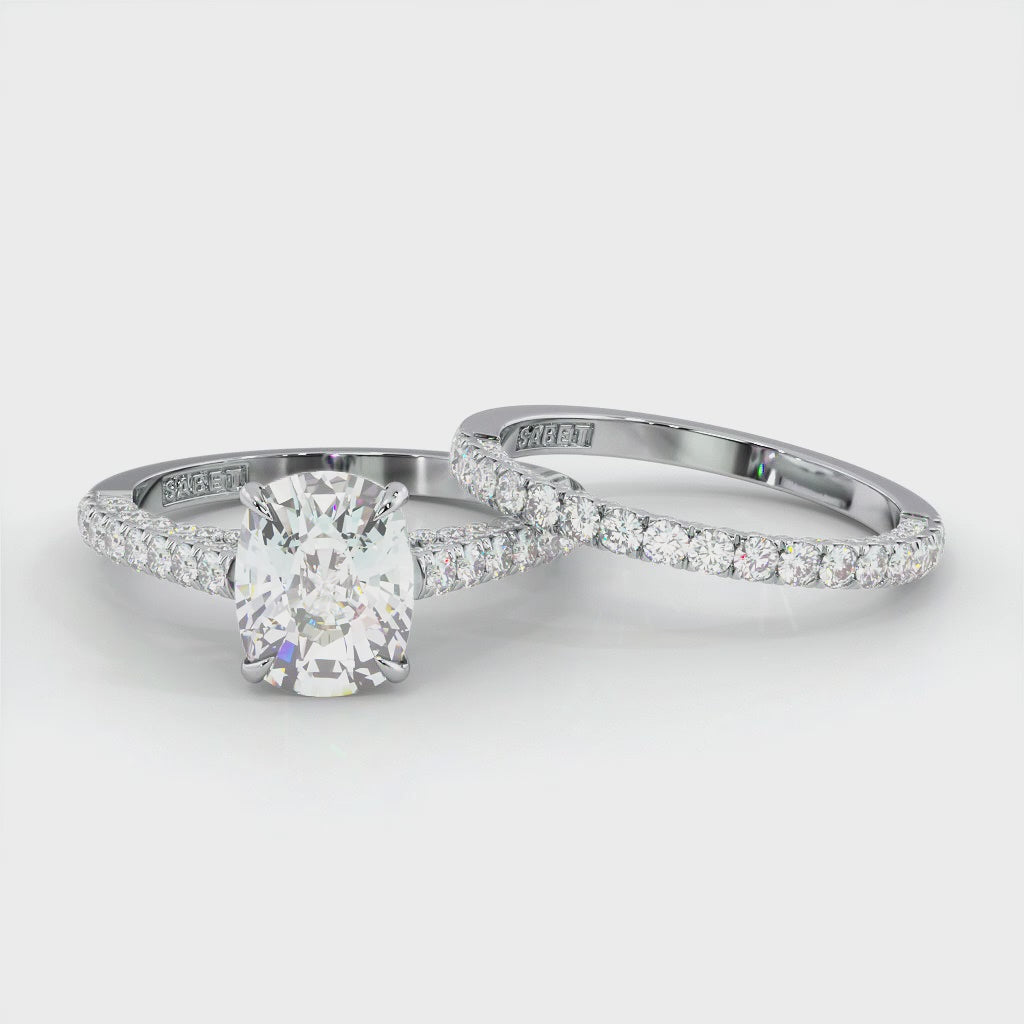 Three Sided Long Cushion Diamond Engagement Ring Set 1.36ct