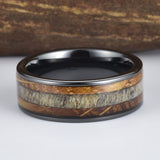 Whisky Barrel Wood Antler Black Ceramic Ring Men's Wedding Band 8MM