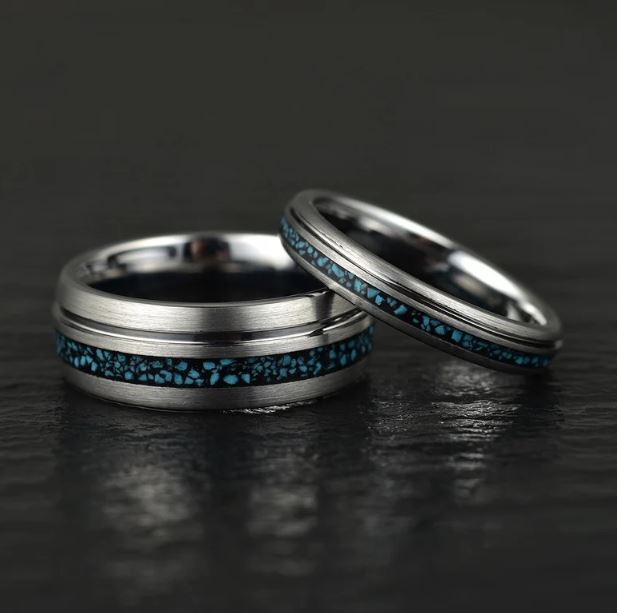 Crushed Turquoise Grey Tungsten Men's Wedding Band 8MM