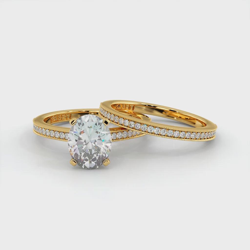 Oval Diamond Engagement Ring Set .21ct Milgrain